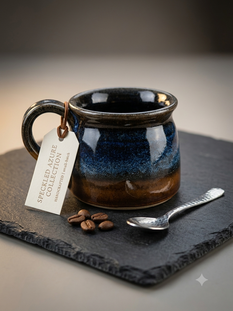 Artisan Handmade Ceramic Coffee Mug – Midnight Blue & Earthy Brown Glaze