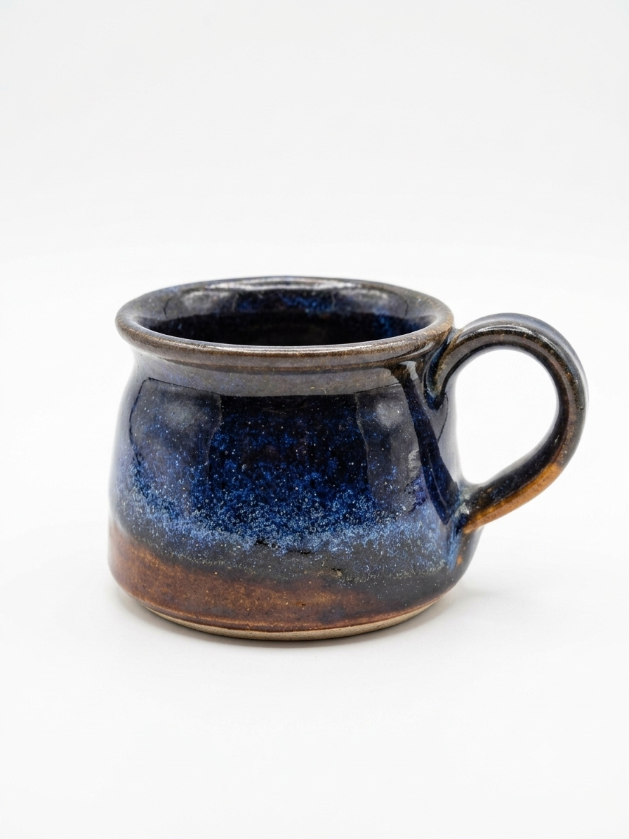 Artisan Handmade Ceramic Coffee Mug – Midnight Blue & Earthy Brown Glaze