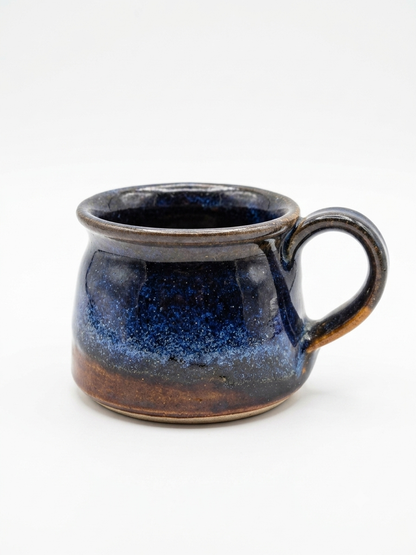 Artisan Handmade Ceramic Coffee Mug – Midnight Blue & Earthy Brown Glaze